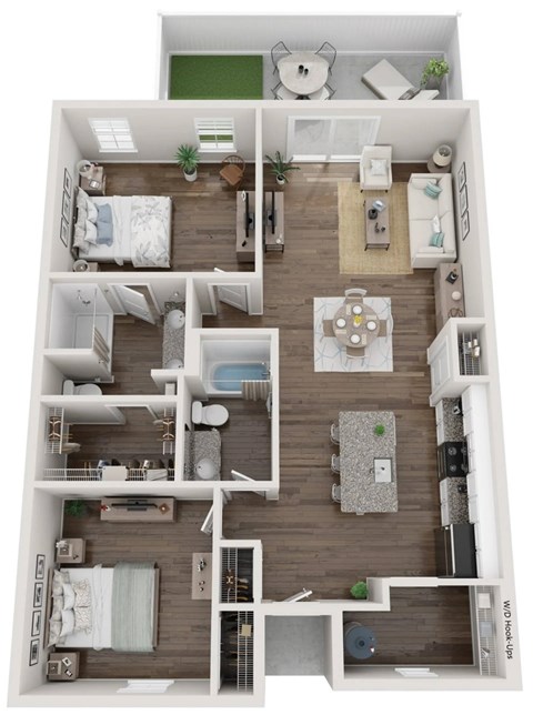 Floor plan for 2 beds, 2 baths, 1175 sqft